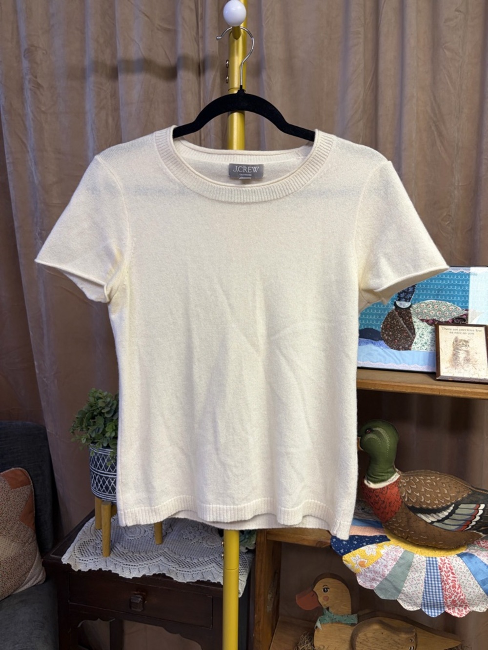 J. Crew Women’s Cream Cashmere Short-Sleeve Knit Top